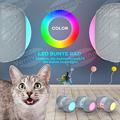 Ventvinal Bola de Gato, Juguete Gato Pelota interactiva giratoria automática de 360 ​​Grados con luz LED de Carga USB,Pelotas Ejercicio para Animal Doméstico Gatos-Batería Recargable Incorporada