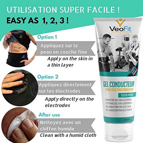 VeoFit- Gel Conductor Eucalipto 1 x 250mL Electrodos Electroestimulacion EMS y TENS, Gel de Contacto para Electroestimulador Muscular