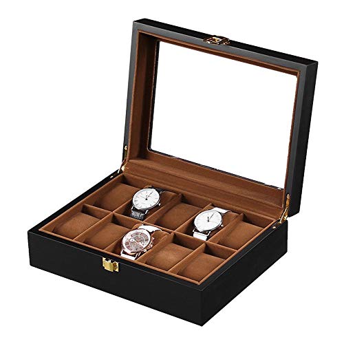 Ver caja de Almacenamiento de Exhibición 12 exhibición del reloj superior caja con cubierta de cristal mate de pintura del diseño del reloj colchoneta Regalo para Hombres Caballeros