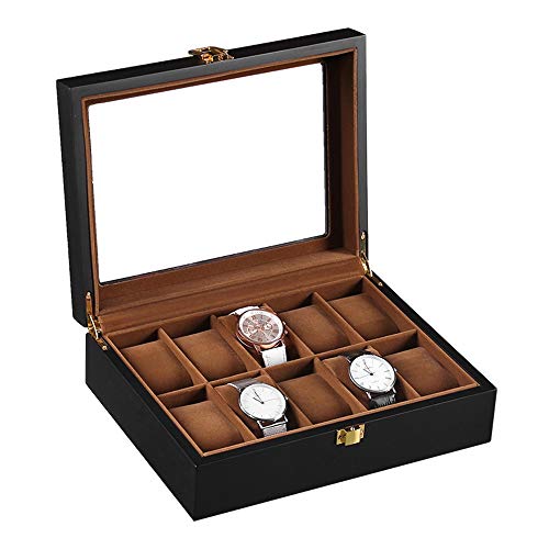 Ver caja de Almacenamiento de Exhibición 12 exhibición del reloj superior caja con cubierta de cristal mate de pintura del diseño del reloj colchoneta Regalo para Hombres Caballeros