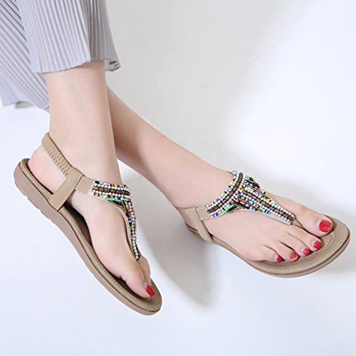 Verano del Las Sandalias Flip-Flops Playa Zapatos,TieNew Indumentaria Femenina Dulce con Cuentas de Clip del Dedo del pie de Las Sandalias Pisos Espina de Pescado de Bohemia