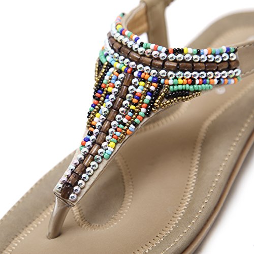 Verano del Las Sandalias Flip-Flops Playa Zapatos,TieNew Indumentaria Femenina Dulce con Cuentas de Clip del Dedo del pie de Las Sandalias Pisos Espina de Pescado de Bohemia