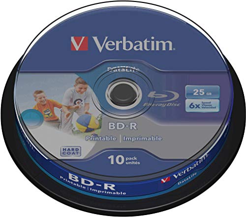Verbatim 43804 - Discos Blu Ray BD-R de 25 GB, Imprimibles, Inyeccion de tinta, Vel. Max. 6x