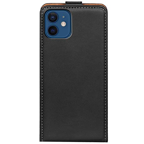 Verco Funda Flip Cover para Apple iPhone 12 Mini 5.4 Pulgada, Carcasa Delgado Vertical Plegable Case para iPhone 12 Mini Funda Teléfono, Negro