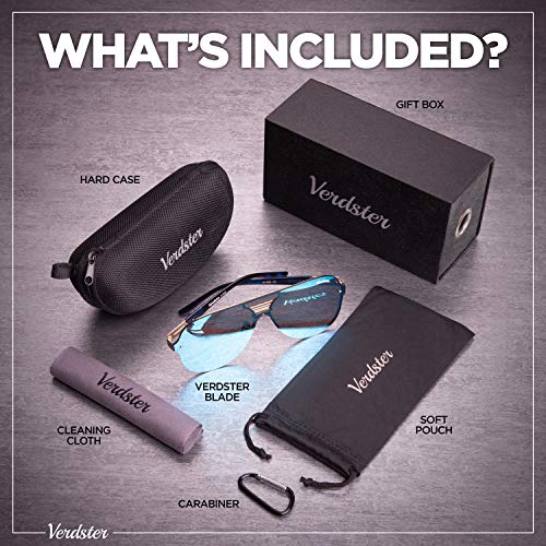 Verdster Gafas de Sol Extra Grandes Azules de Espejo para Hombre Blade – Un Estilo Osado para Hombres a la moda – Montura Grande Plana – Accesorios Incluidos