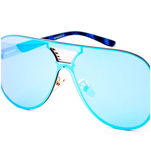 Verdster Gafas de Sol Extra Grandes Azules de Espejo para Hombre Blade – Un Estilo Osado para Hombres a la moda – Montura Grande Plana – Accesorios Incluidos