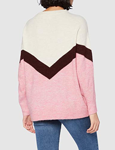 Vero Moda VMGINGOBLOCK LS O-Neck Blouse GA Jersey de Punto, Rosa Salvaje/Detalle: W. Cabernet + Abedul, S para Mujer