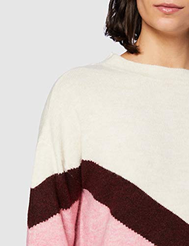 Vero Moda VMGINGOBLOCK LS O-Neck Blouse GA Jersey de Punto, Rosa Salvaje/Detalle: W. Cabernet + Abedul, S para Mujer