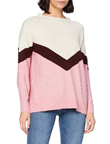 Vero Moda VMGINGOBLOCK LS O-Neck Blouse GA Jersey de Punto, Rosa Salvaje/Detalle: W. Cabernet + Abedul, S para Mujer