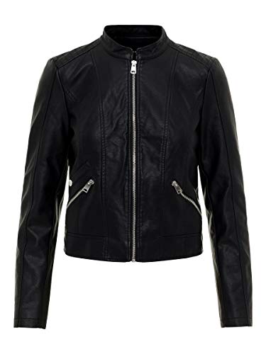 Vero Moda Vmkhloe Favo Faux Leather Jacket Noos Chaqueta, Negro (Black), 42 (Talla del fabricante: Large) para Mujer