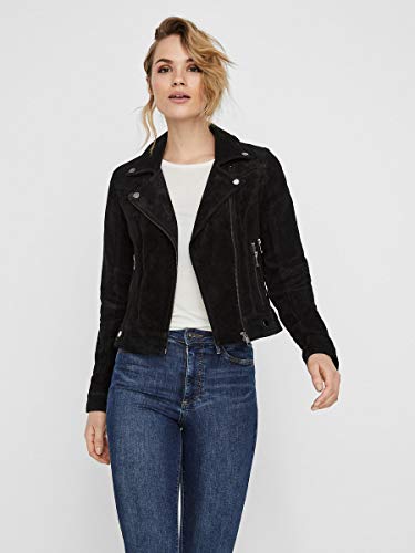 Vero Moda Vmroycesalon Short Suede Jacket Noos Chaqueta de Cuero, Black, XS para Mujer