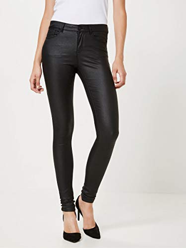 Vero Moda Vmseven NW SS Smooth Coated Pants Noos Pantalones, Negro (Black Detail:Coated), 40 /L30 (Talla del Fabricante: Large) para Mujer