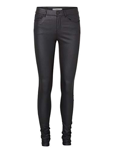 Vero Moda Vmseven NW SS Smooth Coated Pants Noos Pantalones, Negro (Black Detail:Coated), 40 /L30 (Talla del Fabricante: Large) para Mujer