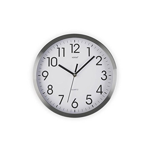 Versa 20550075 Reloj de pared de cocina,Redondo, Blanco-Plata, Ø20cm de diámetro
