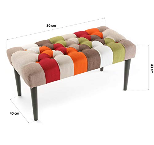 Versa Red Patchwork Banco pie de Cama Taburete, Madera y Algodón, Rojo, Verde, Naranja y Beige, 45 x 40 x 80 cm Versa Red Patchwork Banco pie de Cama Taburete, Madera y Algodón, Rojo, Verde, Naranja y Beige, 45 x 40 x 80 cm