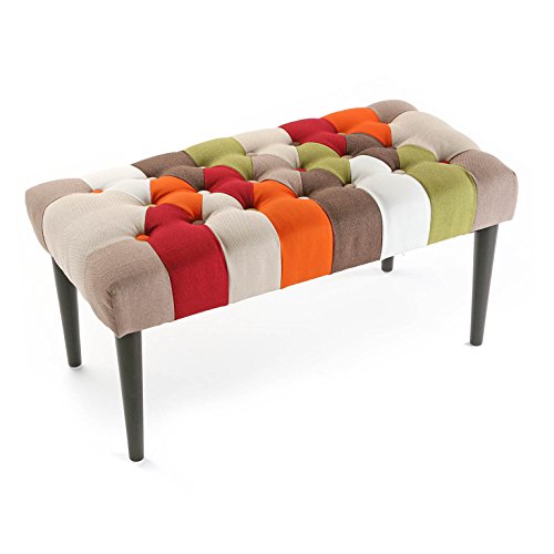 Versa Red Patchwork Banco pie de Cama Taburete, Madera y Algodón, Rojo, Verde, Naranja y Beige, 45 x 40 x 80 cm Versa Red Patchwork Banco pie de Cama Taburete, Madera y Algodón, Rojo, Verde, Naranja y Beige, 45 x 40 x 80 cm