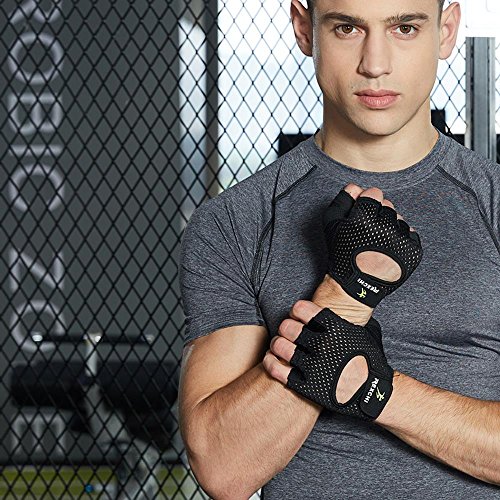 VERTAST - Guantes de gimnasio con agarre acolchado sin dedos para levantamiento de pesas, entrenamiento combinado, ciclismo, para mujer y hombre, Mujer, color negro, tamaño medium VERTAST - Guantes de gimnasio con agarre acolchado sin dedos para levantamiento de pesas, entrenamiento combinado, ciclismo, para mujer y hombre, Mujer, color negro, tamaño medium