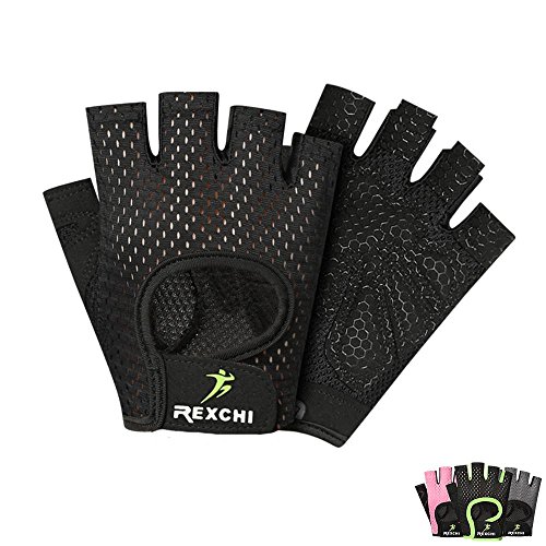 VERTAST - Guantes de gimnasio con agarre acolchado sin dedos para levantamiento de pesas, entrenamiento combinado, ciclismo, para mujer y hombre, Mujer, color negro, tamaño medium