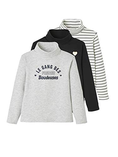 Vertbaudet Pack de 3 camisetas de cuello alto para niñas. Gestreift+schwarz+hellgrau 98/104 cm Vertbaudet Pack de 3 camisetas de cuello alto para niñas. Gestreift+schwarz+hellgrau 98/104 cm