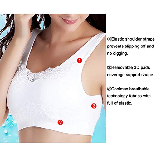 Vertvie Womens Strech sin aros Push up Yoga Sports BH Bra Top Set Fuer Fitness Fitness Fitness Acolchado Pack de 3 Blanco, piel y gris claro. M