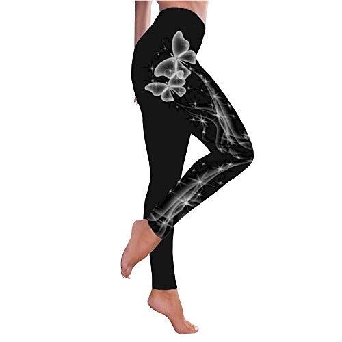 vesliya Women's Butterfly Print Yoga Pants Plus Size Casual High Waist Sport Pants Leggings Grey XL