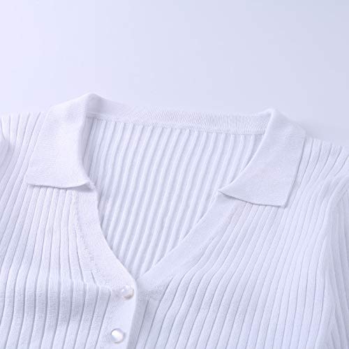 Vestido de 2 Piezas para Mujer Sexy Traje Ajustado Top Corto Cárdigan de Punto con Manga Larga Falda de Cintura Alta (Blanco, L)