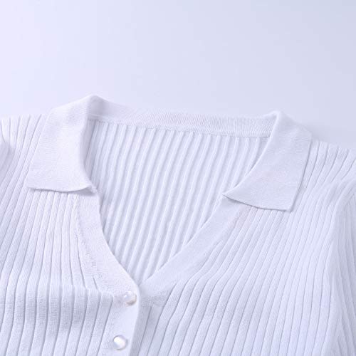 Vestido de 2 Piezas para Mujer Sexy Traje Ajustado Top Corto Cárdigan de Punto con Manga Larga Falda de Cintura Alta (Blanco, L) Vestido de 2 Piezas para Mujer Sexy Traje Ajustado Top Corto Cárdigan de Punto con Manga Larga Falda de Cintura Alta (Blanco, L)