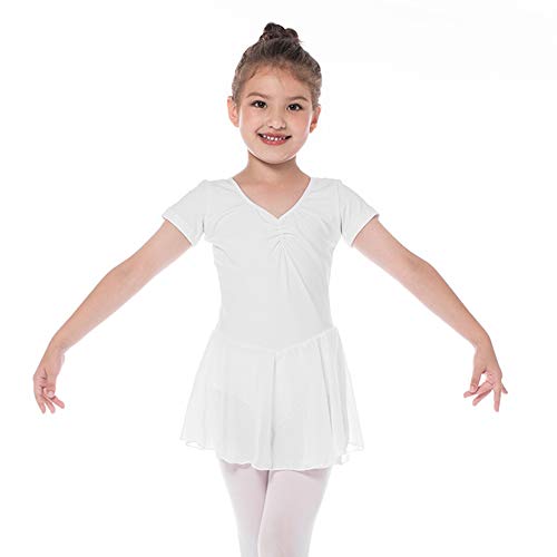 Vestido de Ballet Maillot de Danza Gimnasia Leotardo Algodón Body Clásico para Niña Blanco 110