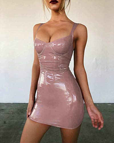 Vestido de Cuero,DOTBUY Mujer Vestido de Charol Sexy Vestido de Club Ropa Erotica Falda de Charol Latex Body Picardias Bodycon Erótico Clubwear Wetlook