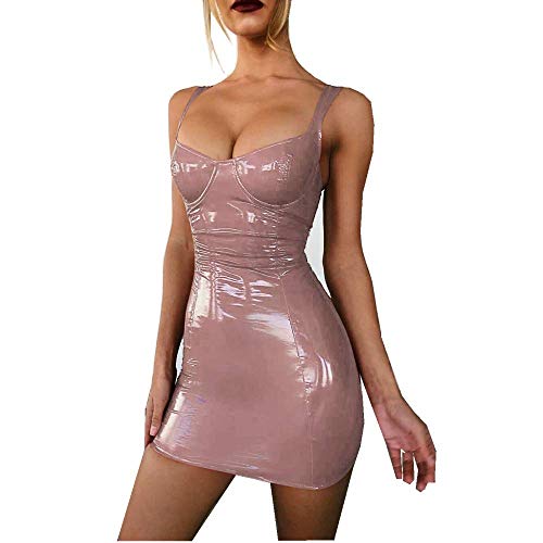 Vestido de Cuero,DOTBUY Mujer Vestido de Charol Sexy Vestido de Club Ropa Erotica Falda de Charol Latex Body Picardias Bodycon Erótico Clubwear Wetlook