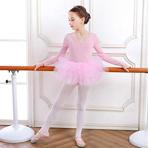 Vestido de Danza Ballet Manga Larga para Niña Maillot de Gimnasia Rítmica con Falda Tul Leotardo Elástico de Baile Disfraz de Bailarina Traje de Ballet, 4-5 Años