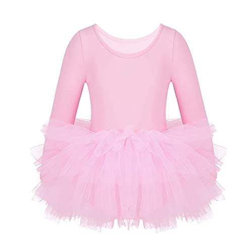 Vestido de Danza Ballet Manga Larga para Niña Maillot de Gimnasia Rítmica con Falda Tul Leotardo Elástico de Baile Disfraz de Bailarina Traje de Ballet, 4-5 Años