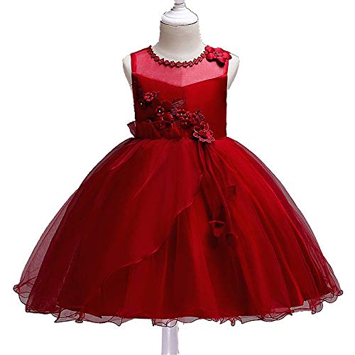 Vestido de Fiesta para Niños Lovely Fancy Junior Flower Girl Dress Sin mangas Floral Rose Tul Princesa Vestidos Chicas Tutu Bow Vestido de boda Fiesta de cumpleaños Cumpleaños Dama de honor Boda Fiest