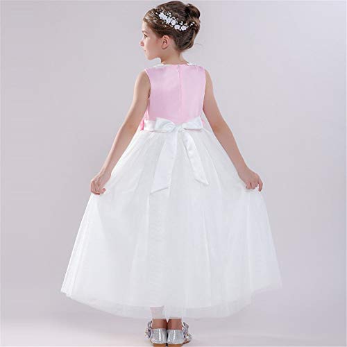 Vestido de Novia de Niña Lovely Fancy Junior Flower Girl Dress Sin mangas Floral Rose Tul Princesa Vestidos Chicas Tutu Bow Vestido de boda Fiesta de cumpleaños Vestido de Niña de Flores de 0-12 Años,