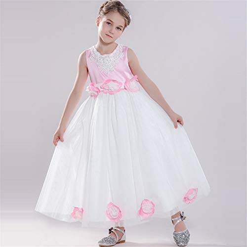 Vestido de Novia de Niña Lovely Fancy Junior Flower Girl Dress Sin mangas Floral Rose Tul Princesa Vestidos Chicas Tutu Bow Vestido de boda Fiesta de cumpleaños Vestido de Niña de Flores de 0-12 Años,