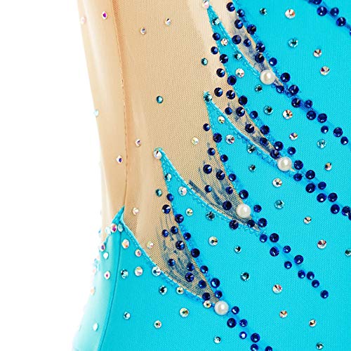 Vestido de patinaje artístico para mujer, manga larga, clásico, transpirable, azul, S
