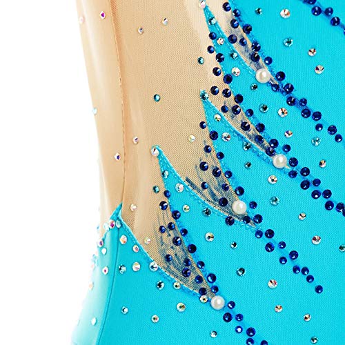Vestido de patinaje artístico para mujer, manga larga, clásico, transpirable, azul, S Vestido de patinaje artístico para mujer, manga larga, clásico, transpirable, azul, S
