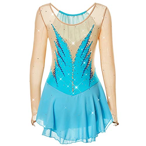 Vestido de Patinaje artístico para niñas, Mujeres, clásico, Transpirable, para competición, Ropa de Rendimiento, Alta Elasticidad, Manga Larga, Hecho a Mano,Azul,XL Vestido de Patinaje artístico para niñas, Mujeres, clásico, Transpirable, para competición, Ropa de Rendimiento, Alta Elasticidad, Manga Larga, Hecho a Mano,Azul,XL