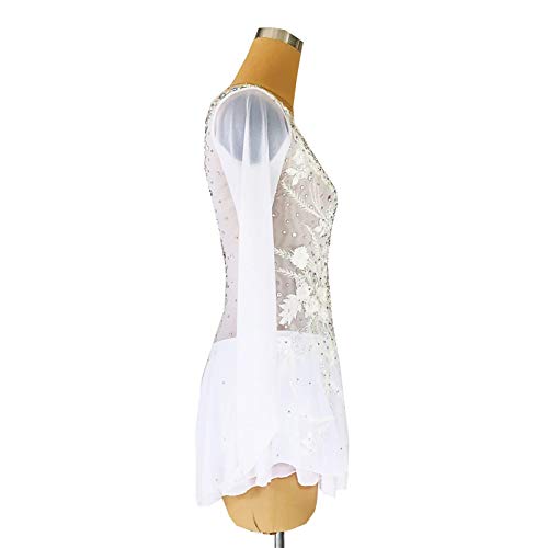 Vestido de Patinaje artístico para niñas, Ropa de competición Transpirable para Mujeres, Ropa de Manga Larga de Alta Elasticidad Hecha a Mano,Blanco,L Vestido de Patinaje artístico para niñas, Ropa de competición Transpirable para Mujeres, Ropa de Manga Larga de Alta Elasticidad Hecha a Mano,Blanco,L