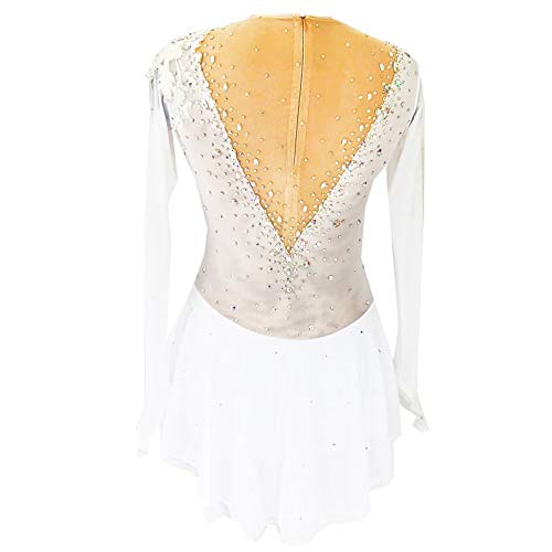 Vestido de Patinaje artístico para niñas, Ropa de competición Transpirable para Mujeres, Ropa de Manga Larga de Alta Elasticidad Hecha a Mano,Blanco,L Vestido de Patinaje artístico para niñas, Ropa de competición Transpirable para Mujeres, Ropa de Manga Larga de Alta Elasticidad Hecha a Mano,Blanco,L