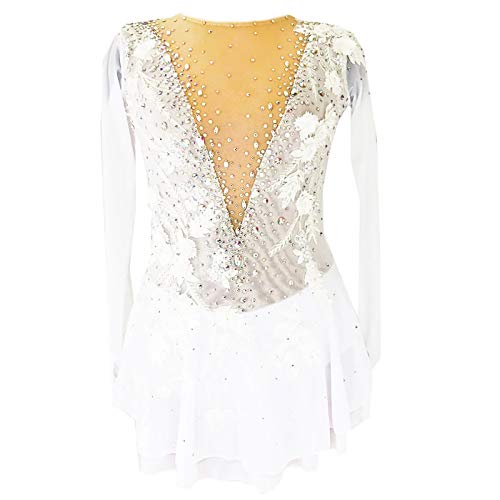 Vestido de Patinaje artístico para niñas, Ropa de competición Transpirable para Mujeres, Ropa de Manga Larga de Alta Elasticidad Hecha a Mano,Blanco,L Vestido de Patinaje artístico para niñas, Ropa de competición Transpirable para Mujeres, Ropa de Manga Larga de Alta Elasticidad Hecha a Mano,Blanco,L