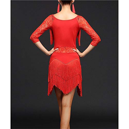 Vestido de práctica de baile, Trajes del vestido de baile de Tango Salón mujeres de la franja de las borlas de la aleta del vestido latino de la danza de la media manga de encaje floral Dancewear Rend Vestido de práctica de baile, Trajes del vestido de baile de Tango Salón mujeres de la franja de las borlas de la aleta del vestido latino de la danza de la media manga de encaje floral Dancewear Rend