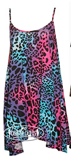 Vestido largo tipo musculosa, para mujer, tamaño grande, con estampa impresa de cruces, tamaño 12 a 30 negro NEON ANIMAL PRINT 42