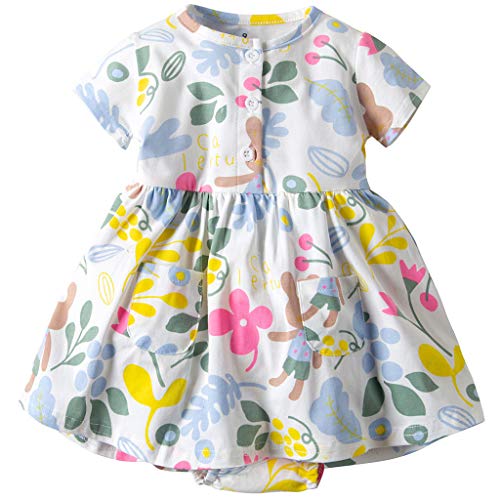 Vestido Niña Ropa Bebé Vestidos Manga Corta Princesa ReciéN Nacida Verano Flor Impreso Traje Flor 12-18 Meses