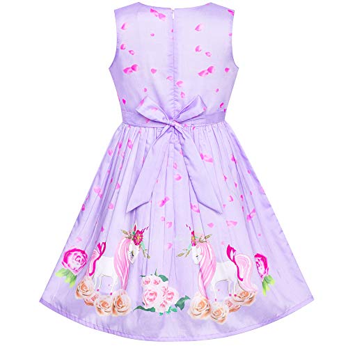 Vestido para niña Morado Unicornio Flor Verano Sol 4-5 años