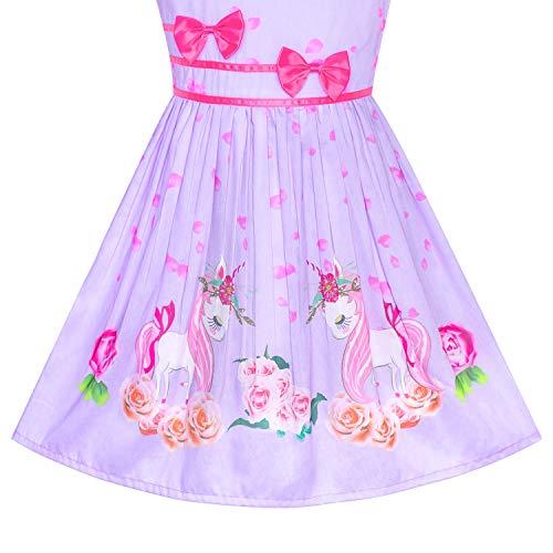 Vestido para niña Morado Unicornio Flor Verano Sol 4-5 años