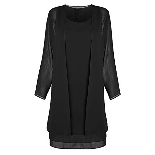 Vestidos Conjuntos ღSUNNSEANღ Chaqueta Vestidos Elegante Color Liso Casual Vestido de 2 Piezas, Manga Larga, con Paneles de Gasa Vestidos de Oficina Faldas Abrigos Mujer Blazer Vestido de Fiestas