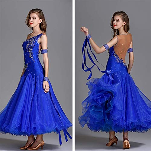 Vestidos De Baile De Baile Vestidos De Baile Traje Vienés Vestido De Vals Largos Vestido De Salón De Baile Largo Vestido Español De Trajes De Tango (Color : Royal Blue, Size : XL)