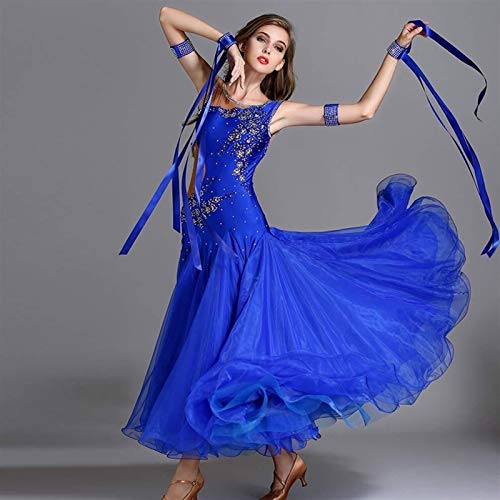 Vestidos De Baile De Baile Vestidos De Baile Traje Vienés Vestido De Vals Largos Vestido De Salón De Baile Largo Vestido Español De Trajes De Tango (Color : Royal Blue, Size : XL)