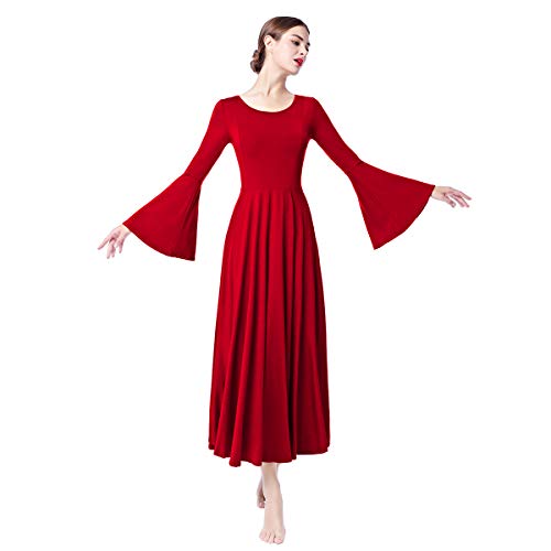 Vestidos de Fiesta Mujer Largos Litúrgico Manga Larga Leotardo Gimnasia Ballet Danza Clásica Combinación Elegantes Flamenco Maillot Adulto con Falda Disfraz Rojo XL
